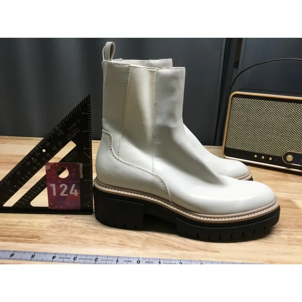 Open Edit Mya Lug Sole Chelsea Boots Women's 9 White Leather Comfort Ankle